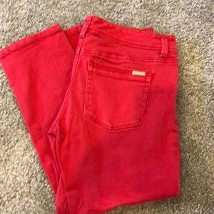 Red denim capris